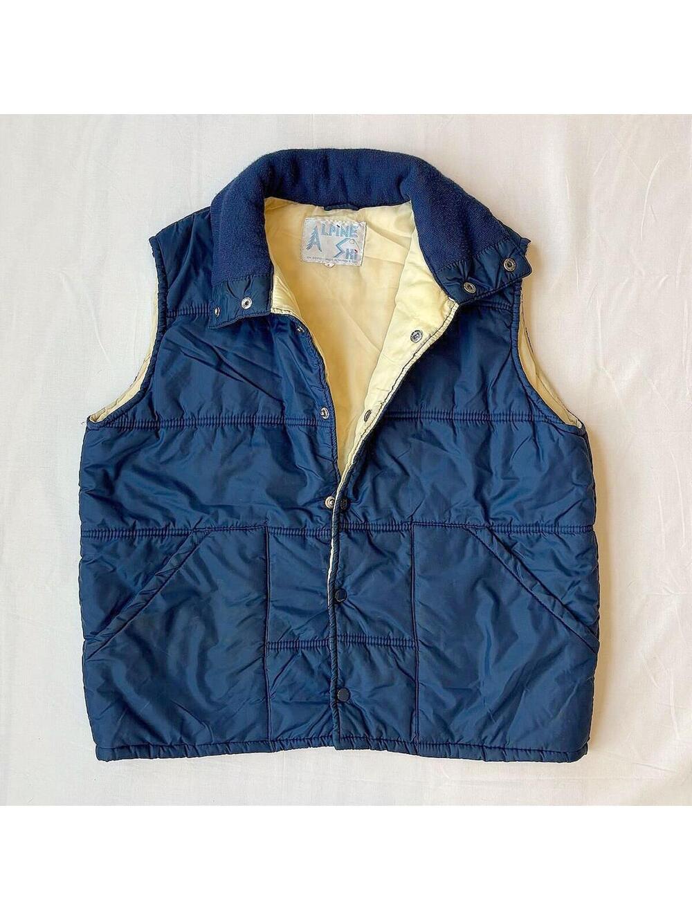 VTG 70s Alpine Ski Quilted Nylon Snap-Front Puffer Vest Size Large